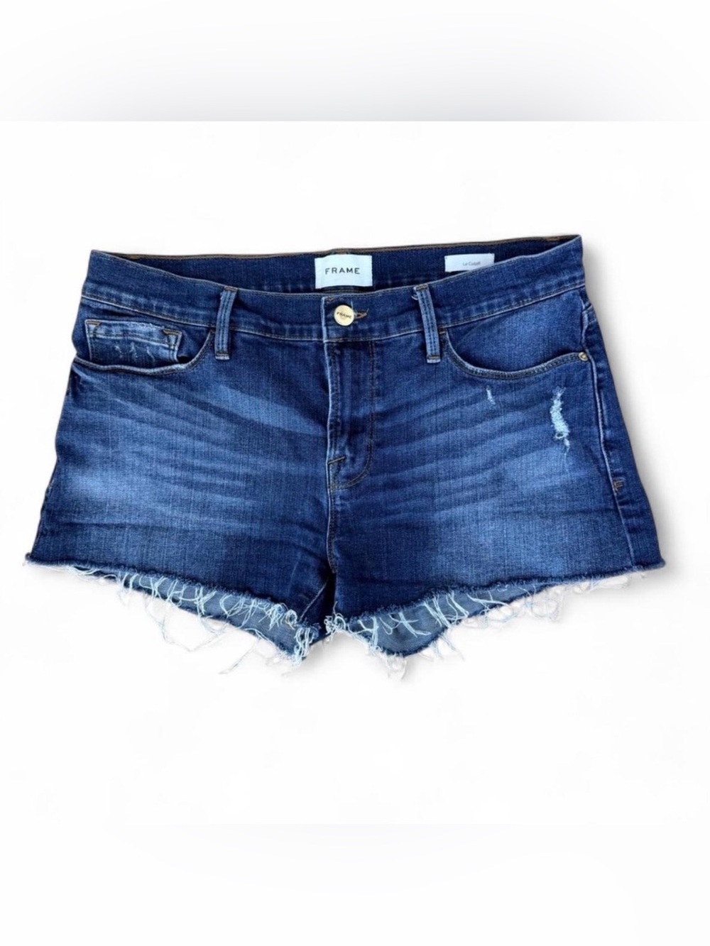 FRAME Le Cutoff Distressed Raw Hem Denim Jean Shorts Dark Wash NWOT 28